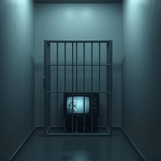 A solitary confinement cell with a small television and limited personal items